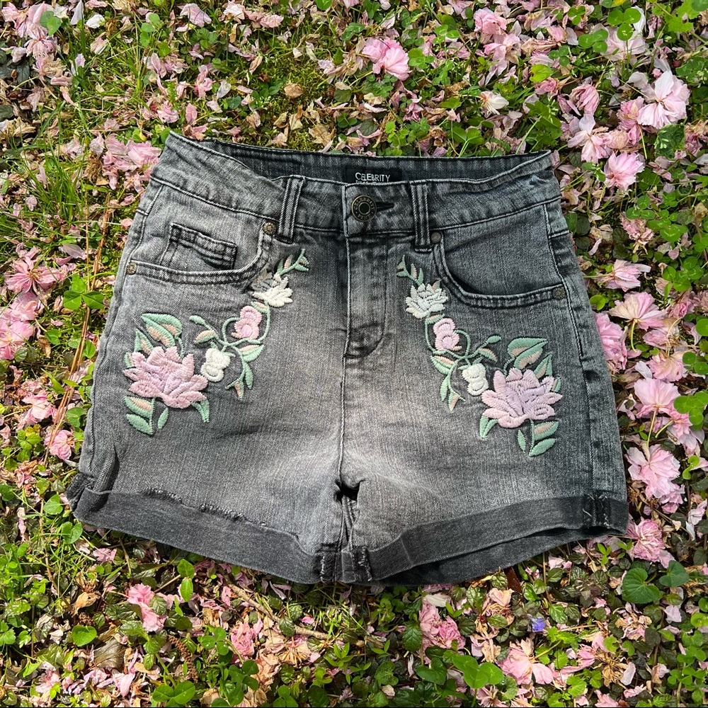 Embroidered Denim Shorts